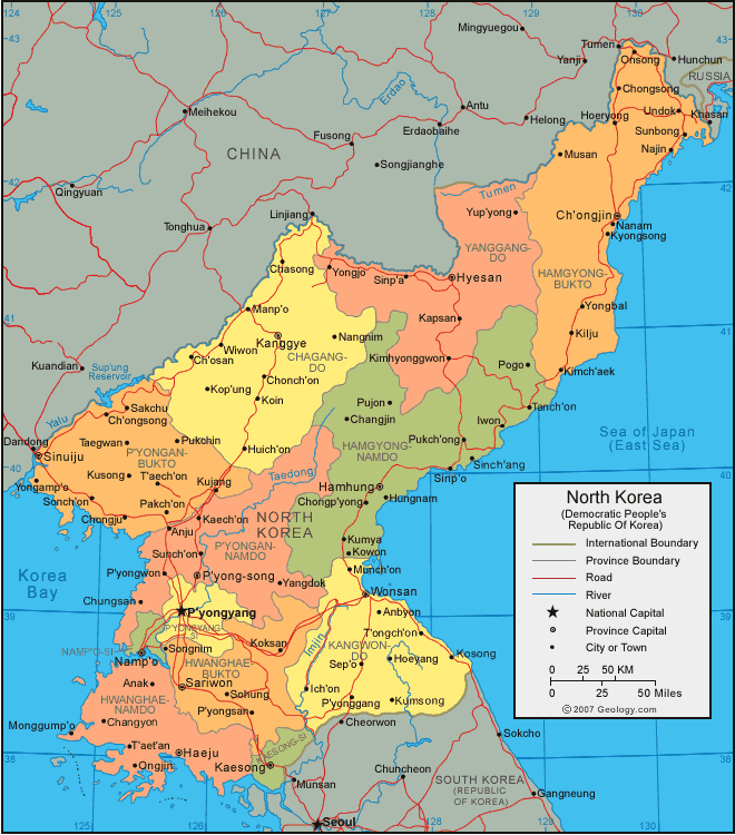 carte du coree du nord